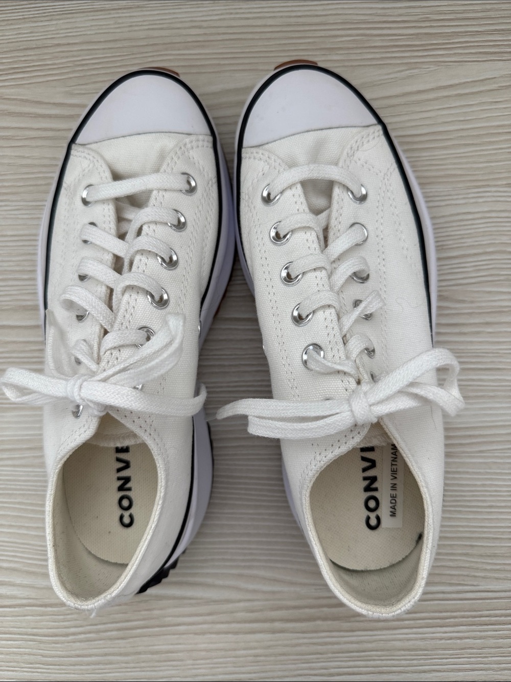 Converse White Platform Canvas Sneakers with Black Piping